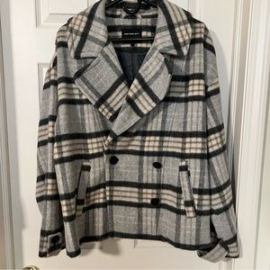 Something Navy plaid coat grey tan black size small